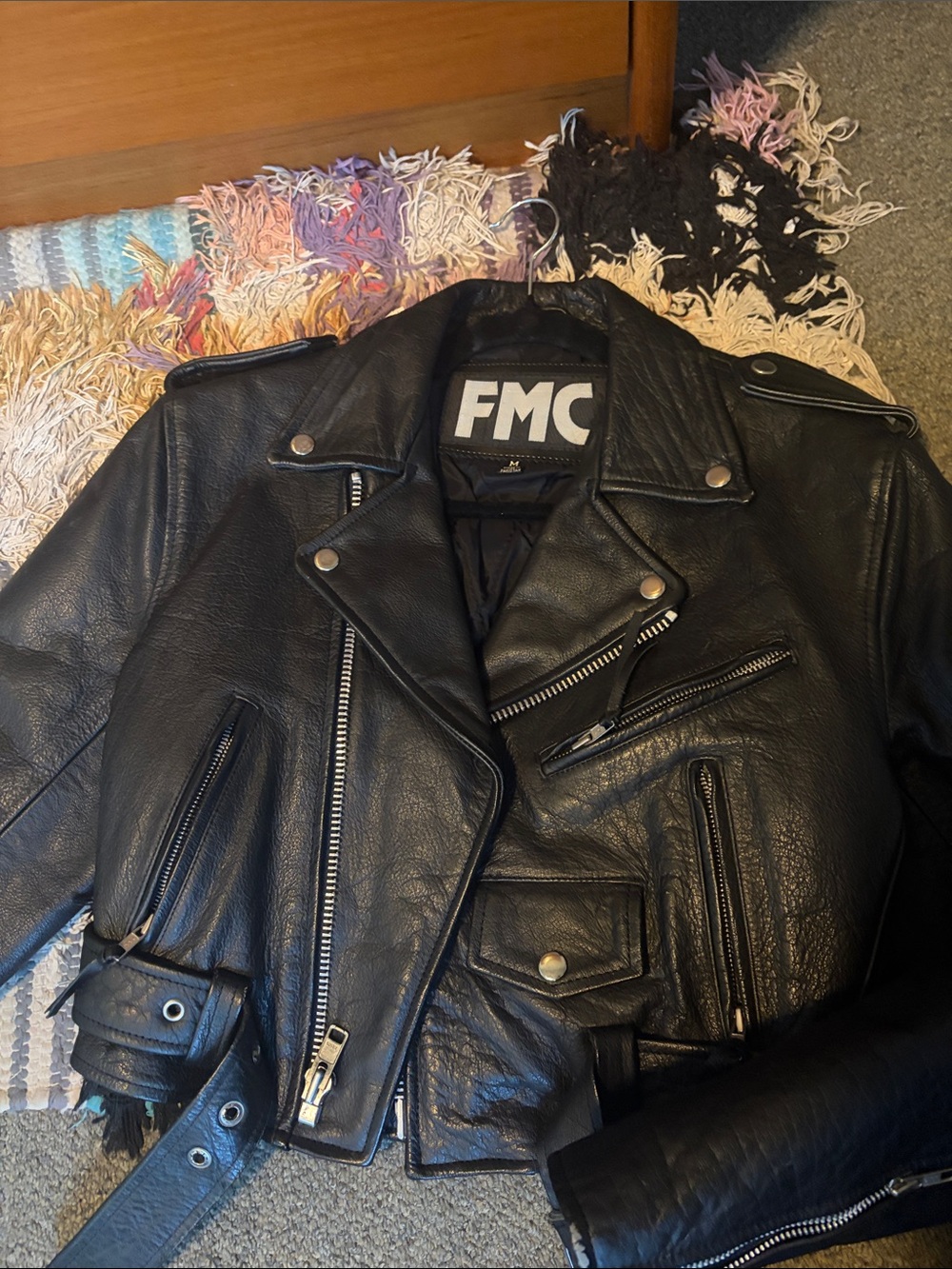 FMC Black Leather Moto Jacket M